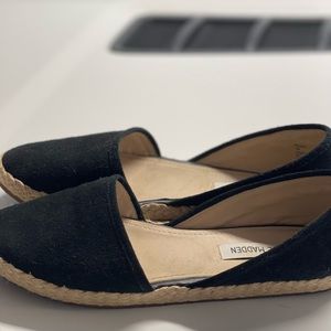 Black suede slip on flat